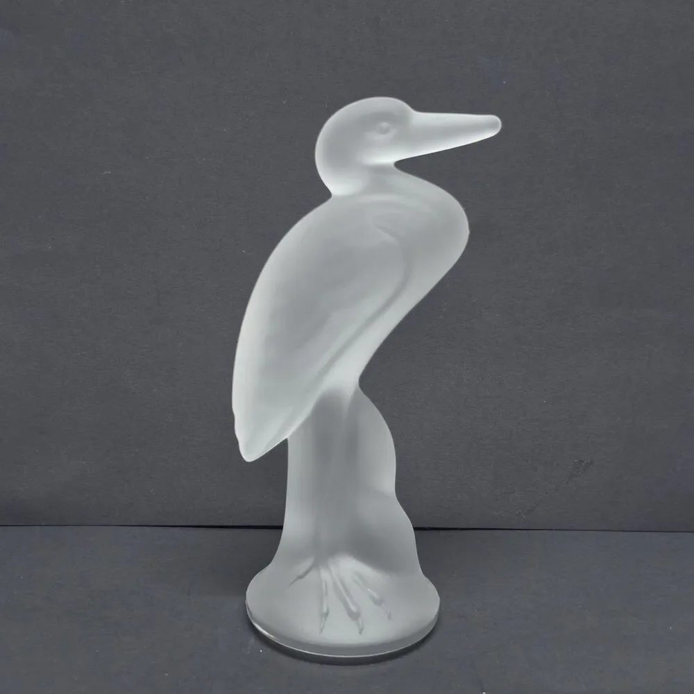 Duncan & Miller Vintage Frosted Glass Large Heron Bird Figurine 6.75